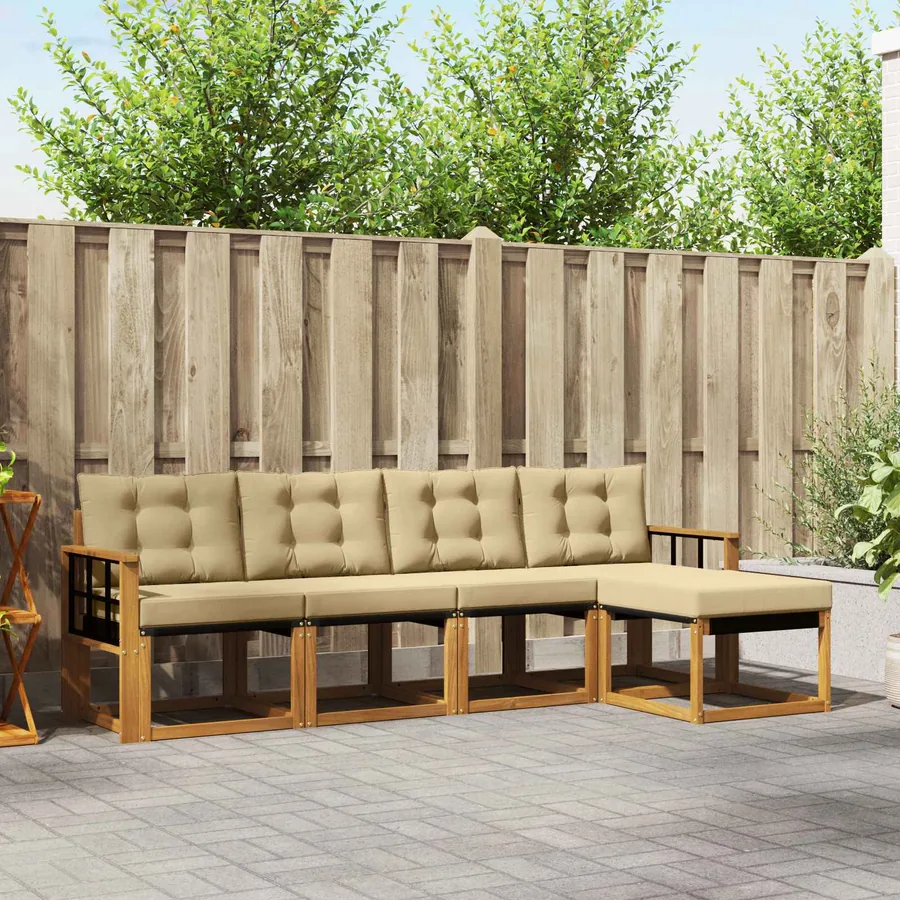 Ensemble de canapés d'extérieur 5 pcs Naturel et Beige