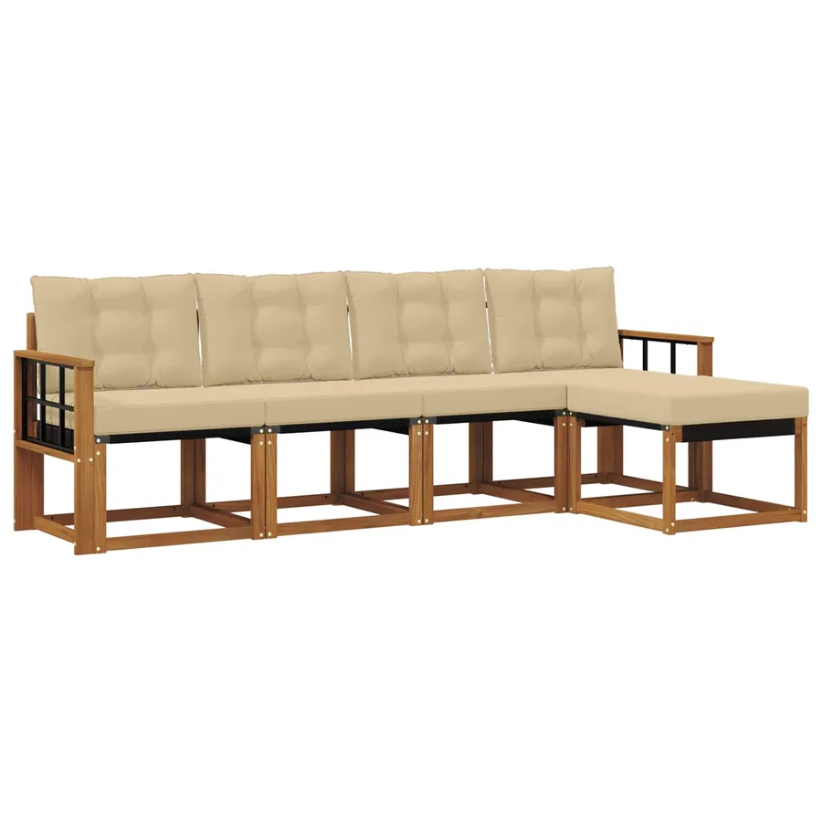 Ensemble de canapés d'extérieur 5 pcs Naturel et Beige - 2