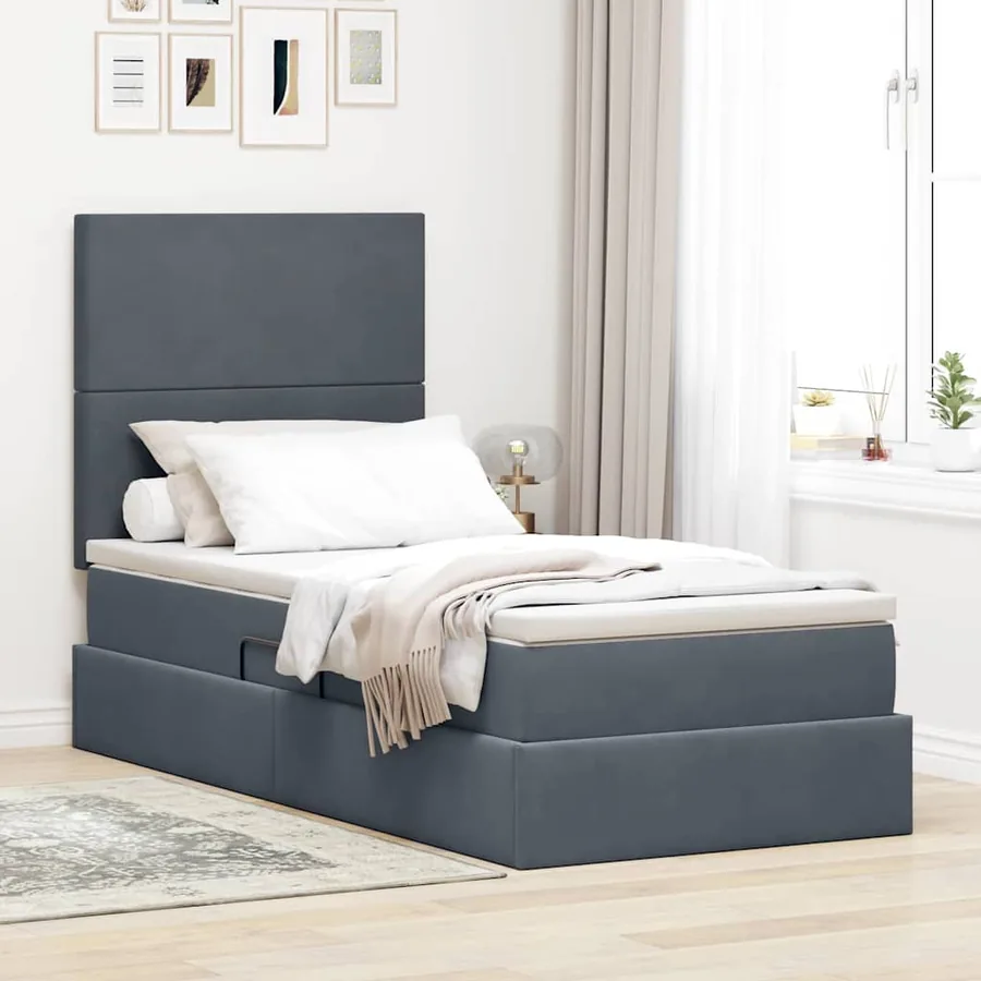 Lit de rangement LED avec matelas Gris foncé 90 x 190 cm