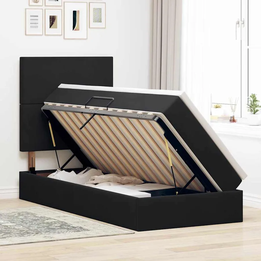 Lit de rangement LED avec matelas Noir 90 x 200 cm Velours - 4