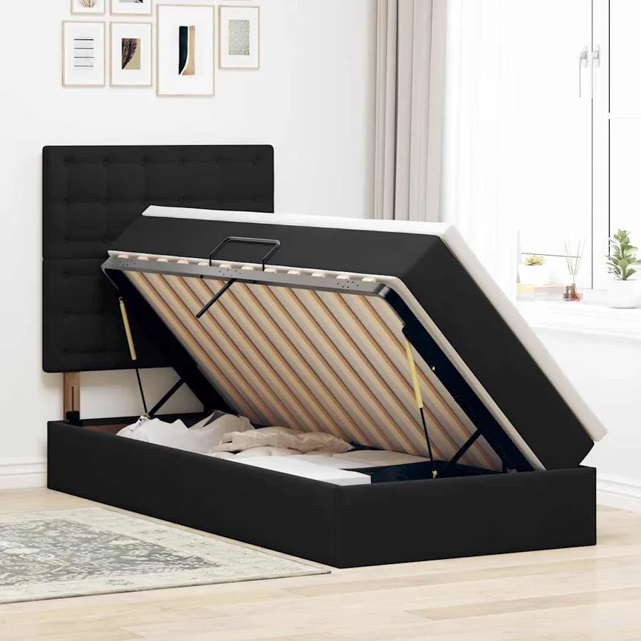 Lit de rangement LED avec matelas Noir 90 x 200 cm Velours - 4