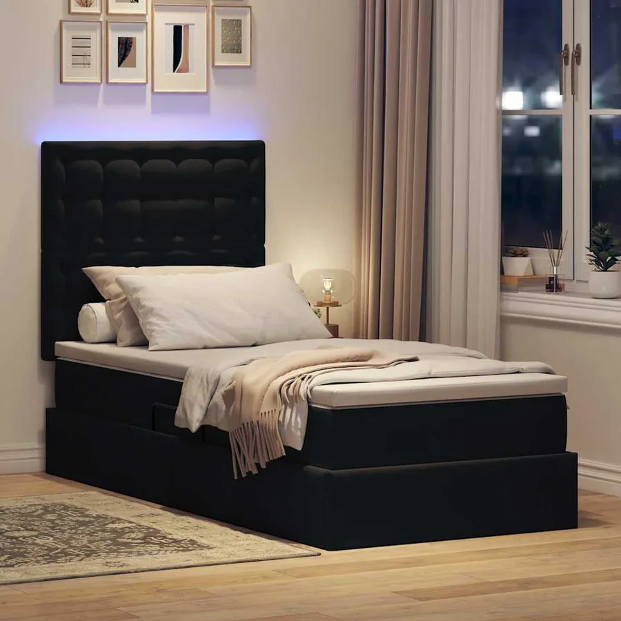 Lit de rangement LED avec matelas Noir 90 x 200 cm Velours - 5