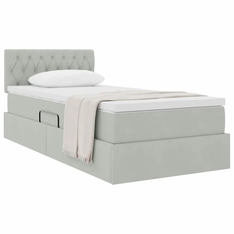 Lit de Rangement avec matelas Gris clair 90 x 200 cm Velours - 3