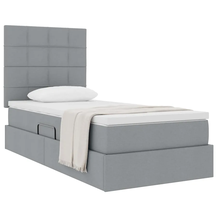 Lit avec rangement et matelas Gris clair 90 x 190 cm tissu - 3