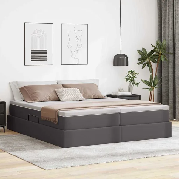 Lit avec rangement et matelas avec matelas Gris 200 x 200 cm