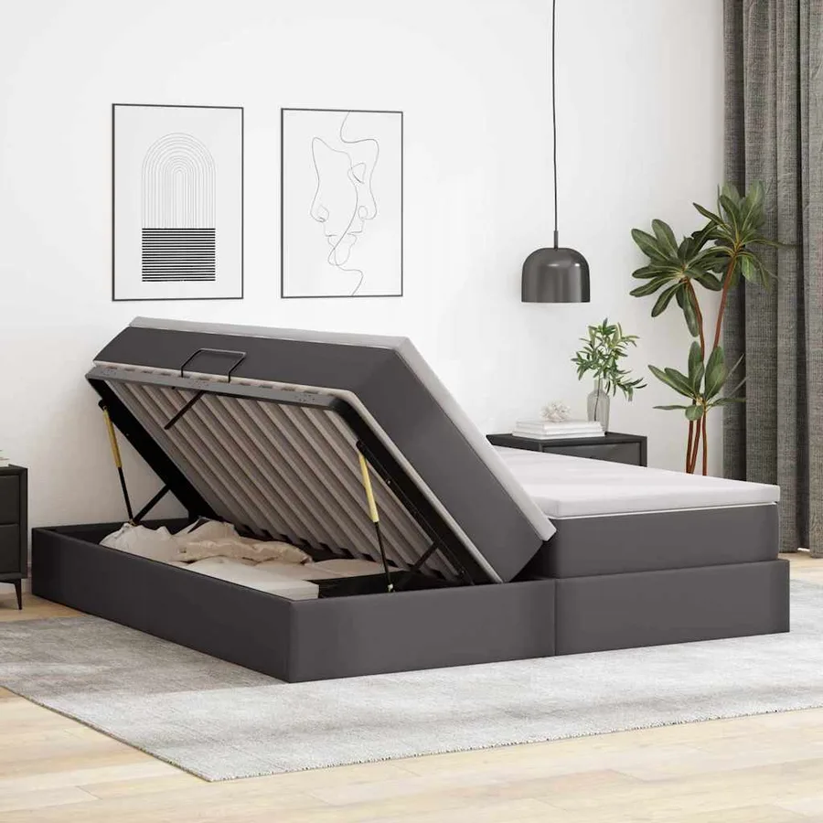 Lit avec rangement et matelas avec matelas Gris 200 x 200 cm - 4