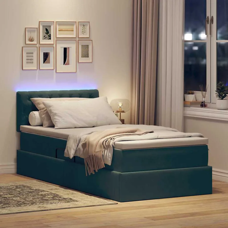 Lit de rangement LED avec matelas Vert foncé 90 x 200 cm - 5