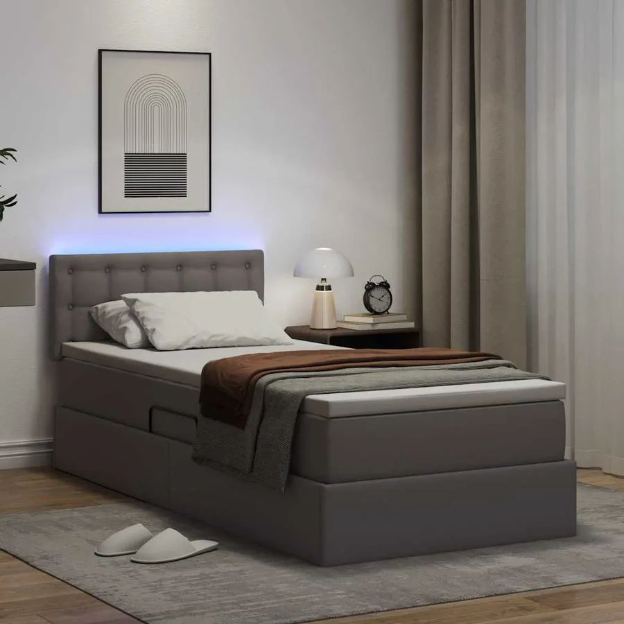 Lit avec rangement et LED Gris 90 x 190 cm Cuir synthétique - 5