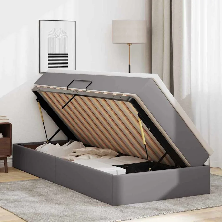 Lit avec rangement et matelas Gris 90 x 190 cm Simili cuir - 4