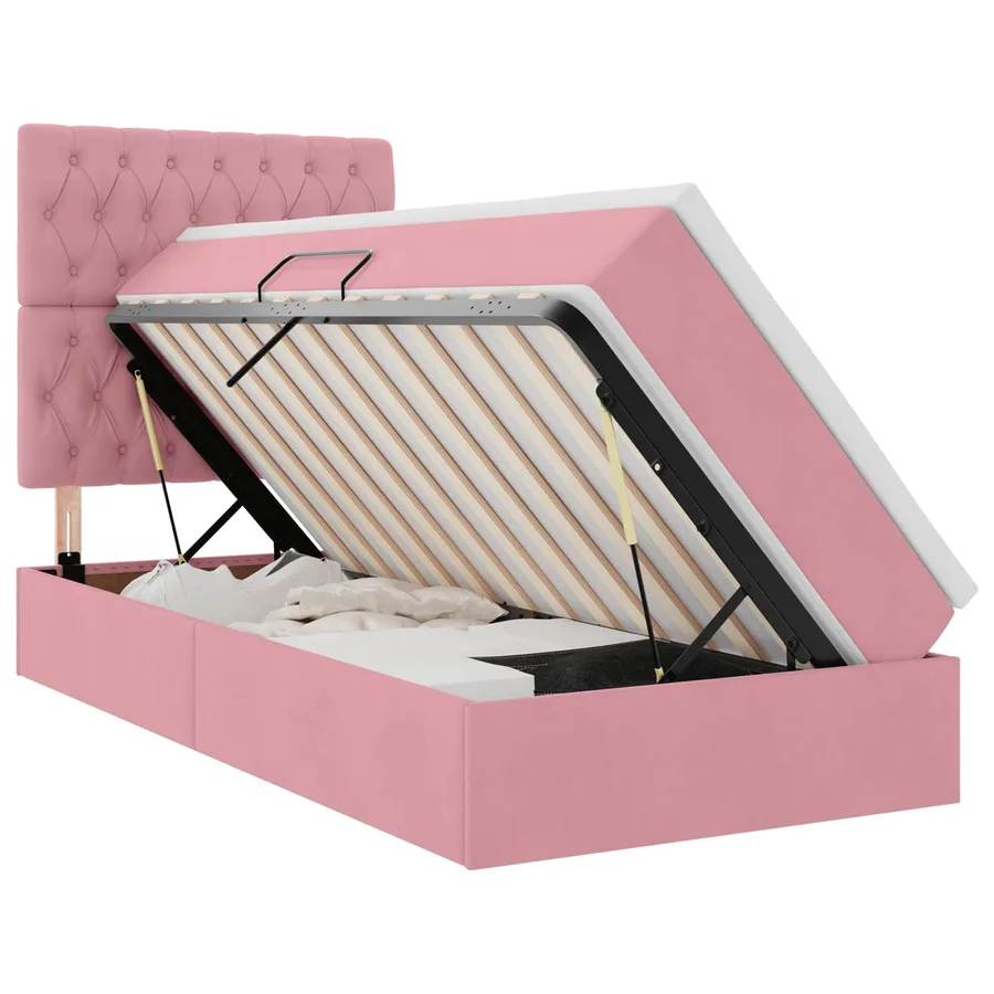 Lit de rangement LED avec matelas Rose 90 x 190 cm Velours - 2