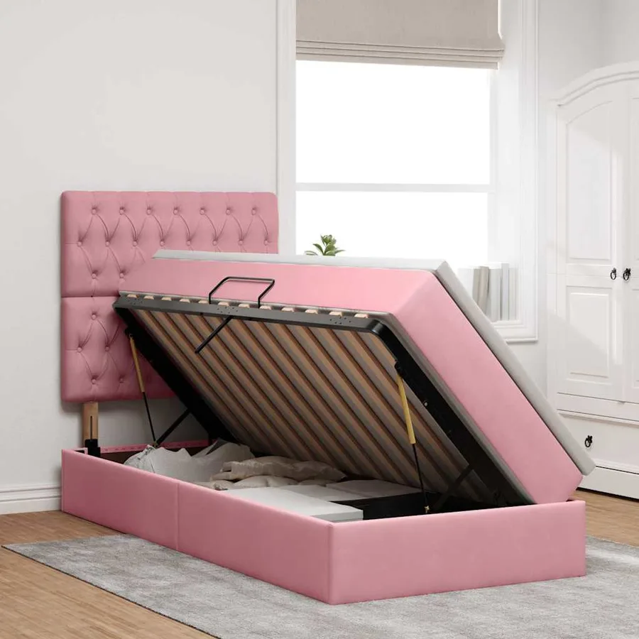 Lit de rangement LED avec matelas Rose 90 x 190 cm Velours - 4