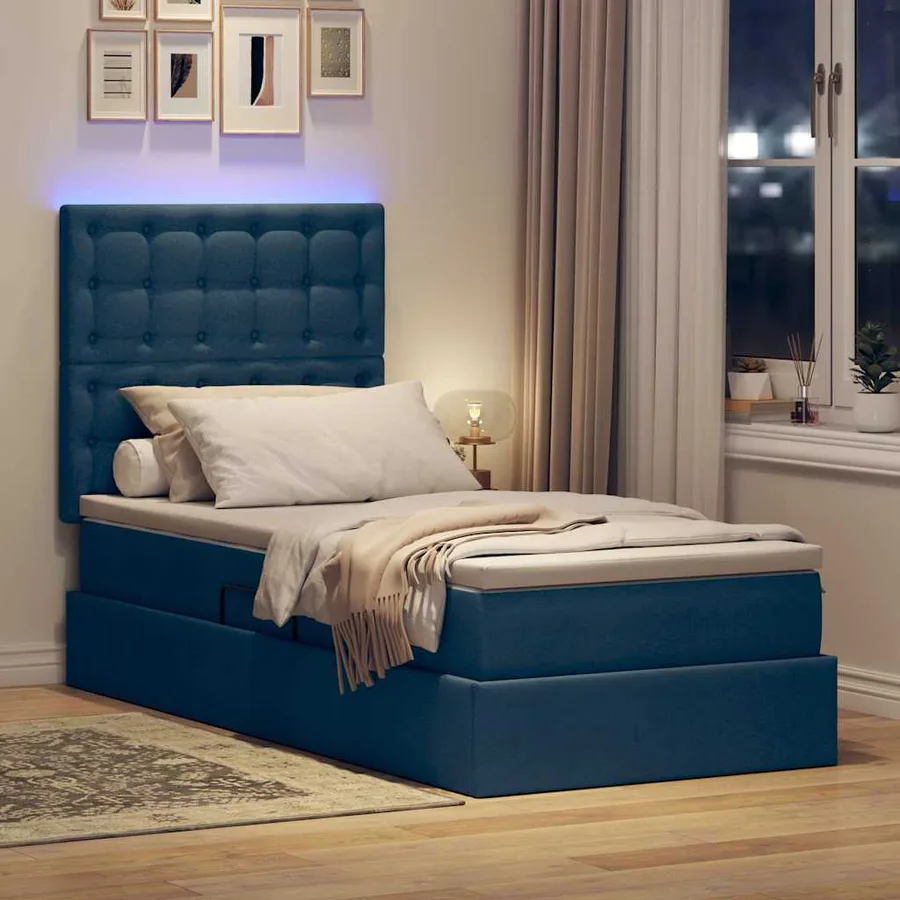 Lit de rangement LED avec matelas Bleu 90 x 190 cm Tissu - 5