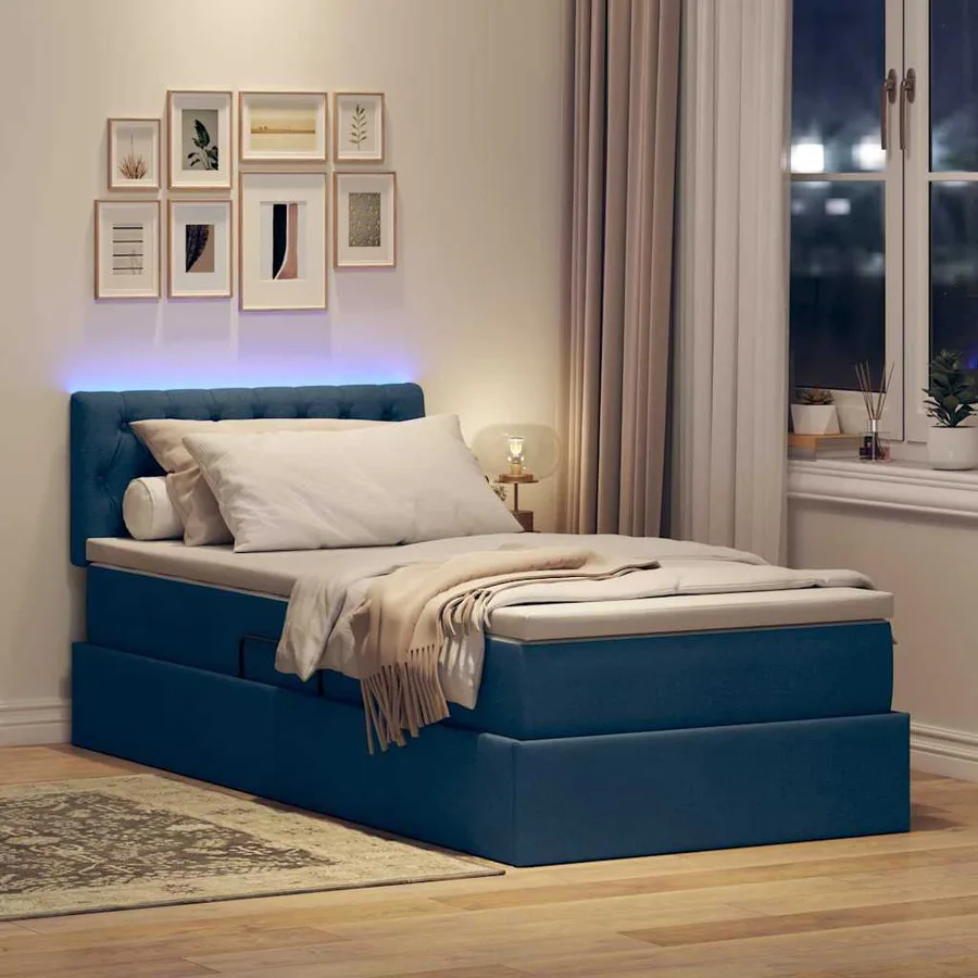 Lit de rangement LED avec matelas Bleu 90 x 190 cm Tissu - 5
