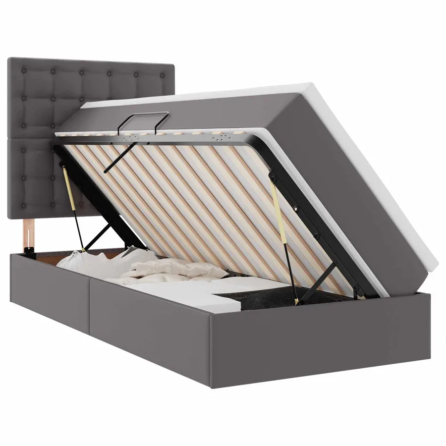 Lit avec rangement et LED Gris 100 x 200 cm Simili cuir - 2