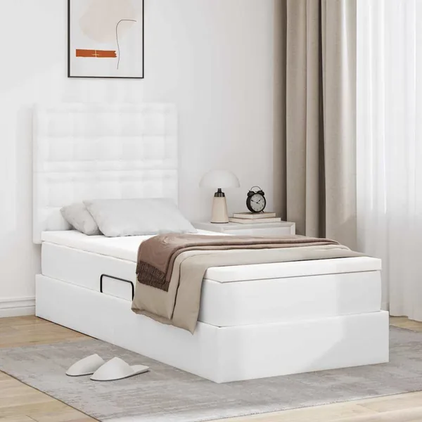 Lit de Rangement Blanc pur 90 x 190 cm Cuir synthétique