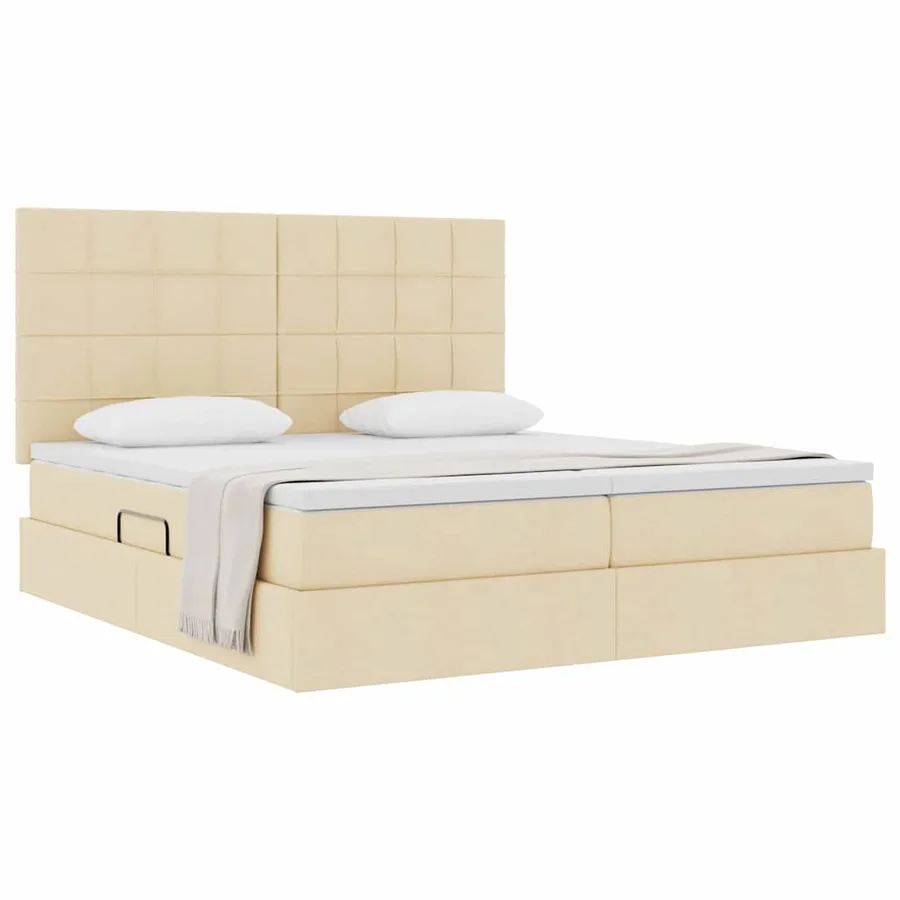 Lit de Rangement avec tête de lit Crème 200 x 200 cm Tissu - 3