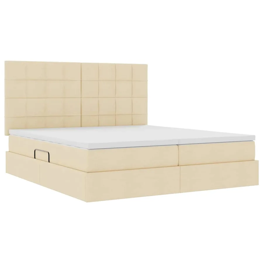 Lit de Rangement avec tête de lit Crème 200 x 200 cm Tissu - 5