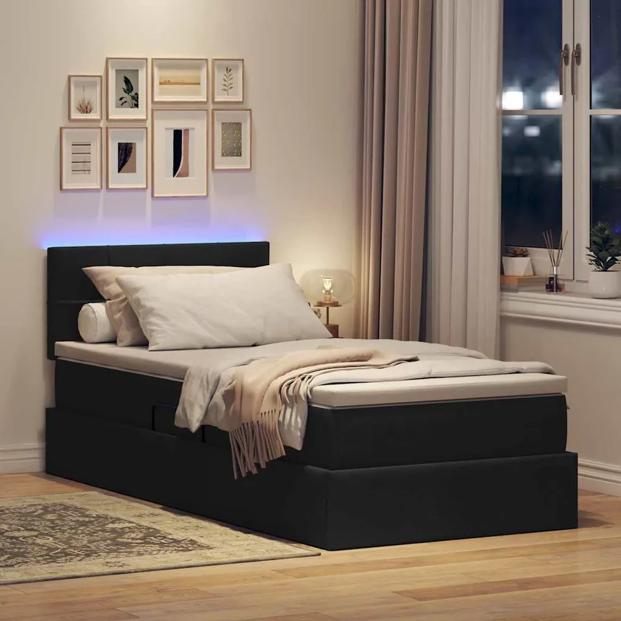 Lit de rangement LED avec matelas Noir 90 x 190 cm Tissu - 5