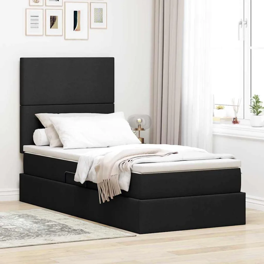 Lit de rangement LED avec matelas Noir 90 x 190 cm Tissu