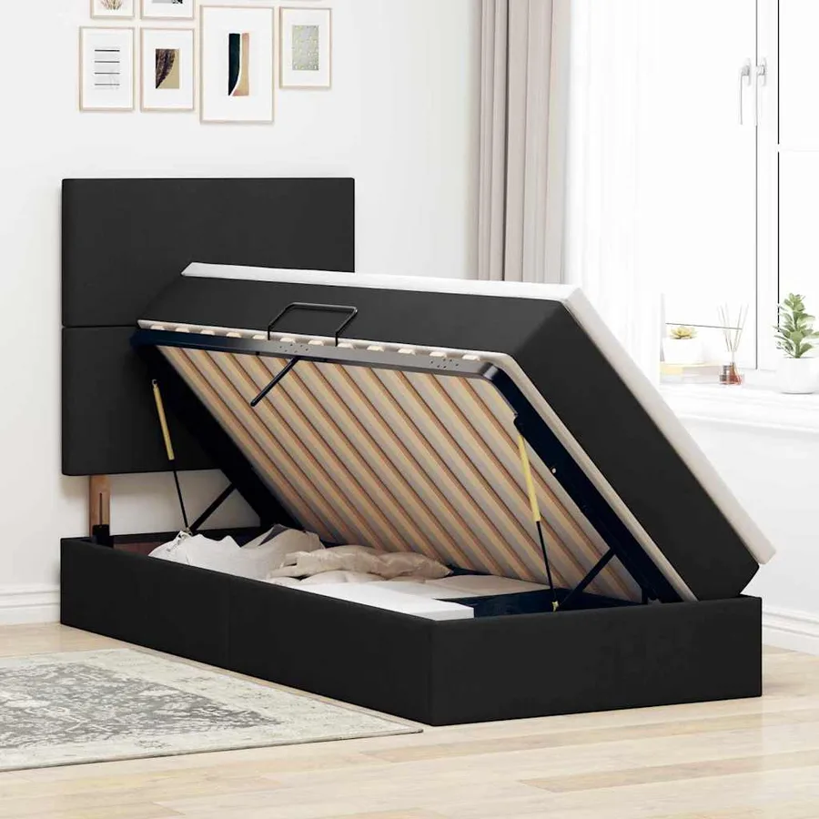 Lit de rangement LED avec matelas Noir 90 x 190 cm Tissu - 4