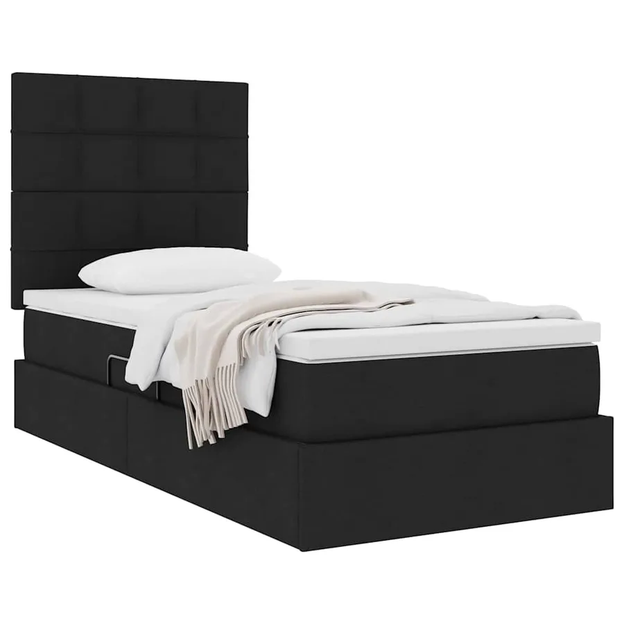 Lit avec rangement et matelas Noir 100 x 200 cm tissu - 3