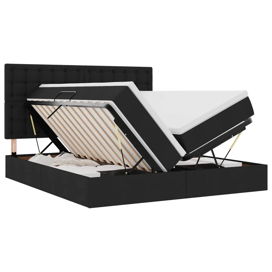 Lit de rangement LED avec matelas Noir 200 x 200 cm Tissu - 2