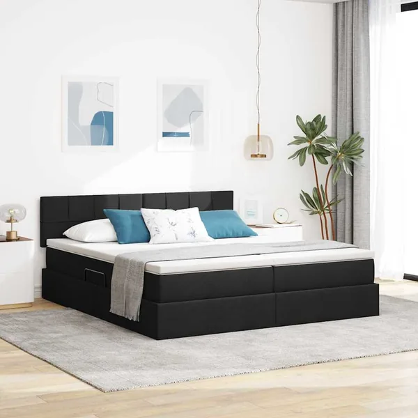 Lit de Rangement Noir 200 x 200 cm Cuir synthétique