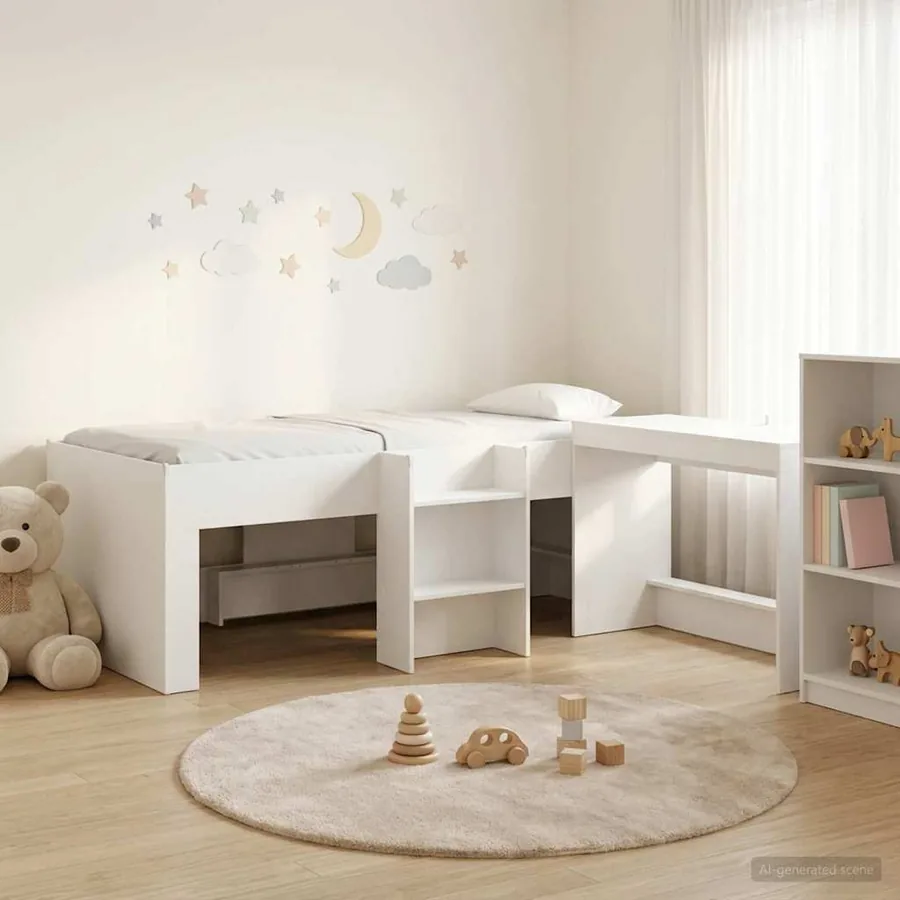 Lit haut pour enfants avec bureau 2 pc Blanc Bois d'ingénierie