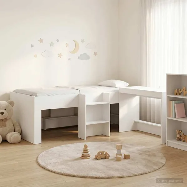 Lit haut pour enfants avec bureau 2 pc Blanc Bois d'ingénierie