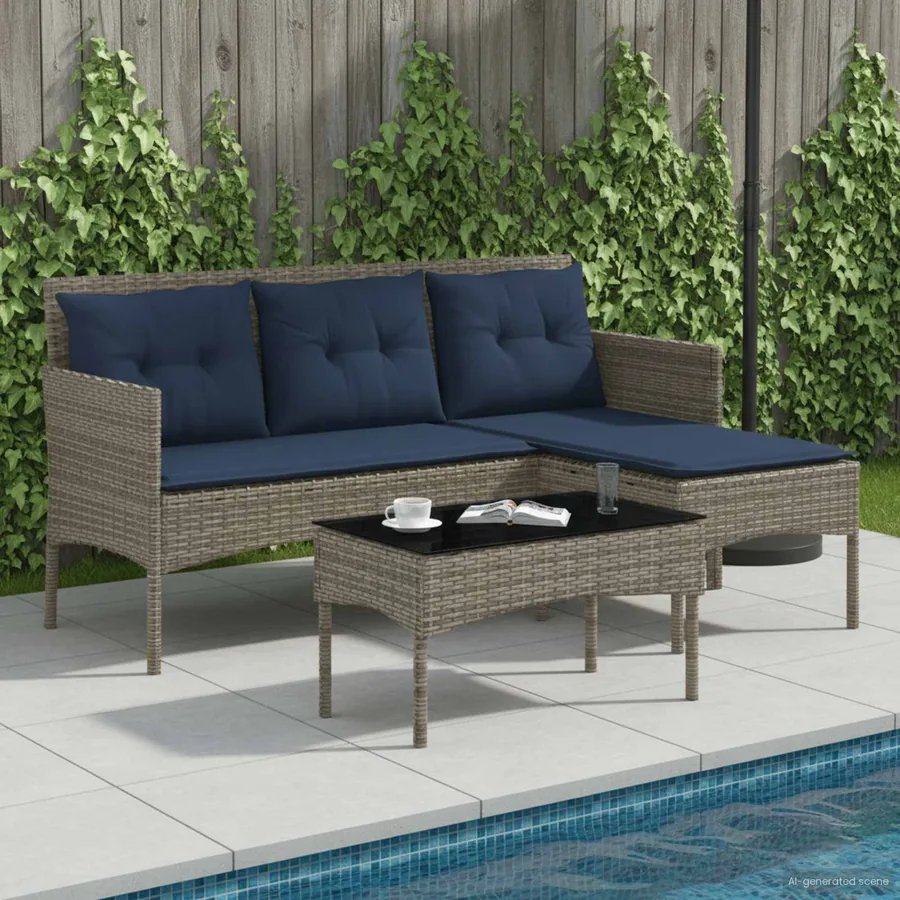 Ensemble de canapé de jardin 2 pcs Gris et bleu marine