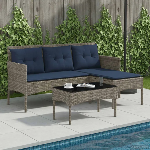 Ensemble de canapé de jardin 2 pcs Gris et bleu marine