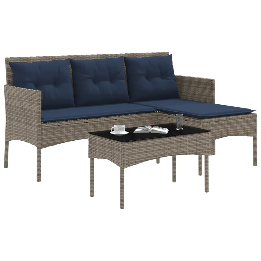 Ensemble de canapé de jardin 2 pcs Gris et bleu marine - 3