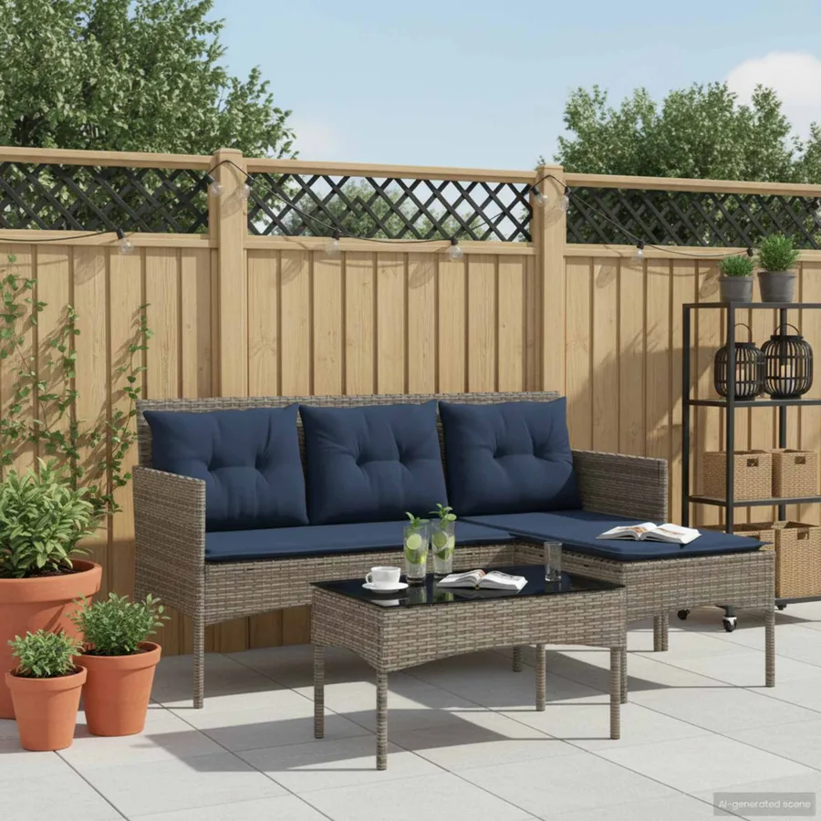 Ensemble de canapé de jardin 2 pcs Gris et bleu marine - 4