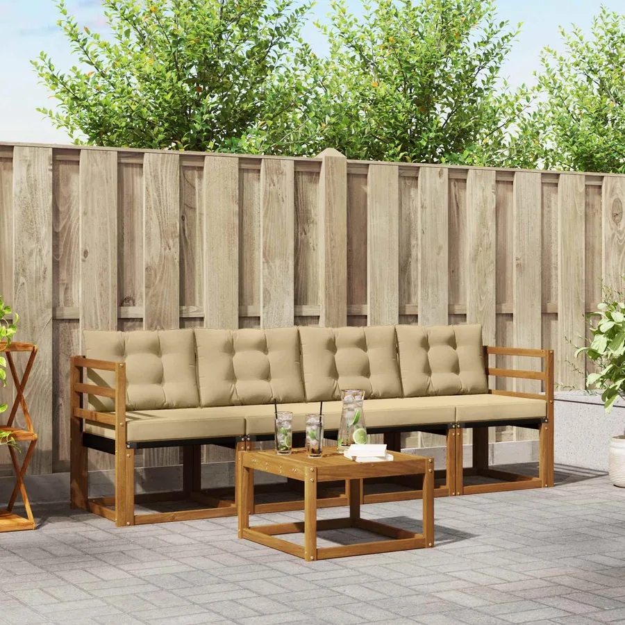 Ensemble de canapés d'extérieur 5 pcs Naturel et Beige
