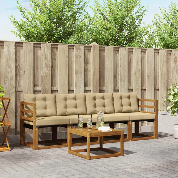 Ensemble de canapés d'extérieur 5 pcs Naturel et Beige