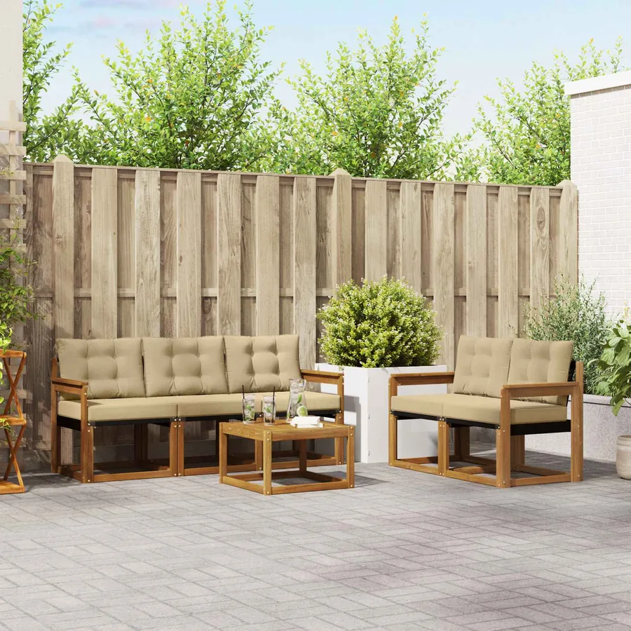 Ensemble de canapés d'extérieur 6 pcs Naturel et Beige