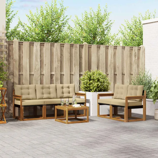 Ensemble de canapés d'extérieur 6 pcs Naturel et Beige