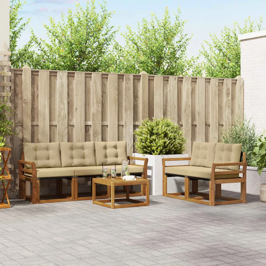 Ensemble de canapés d'extérieur 6 pcs Naturel et Beige