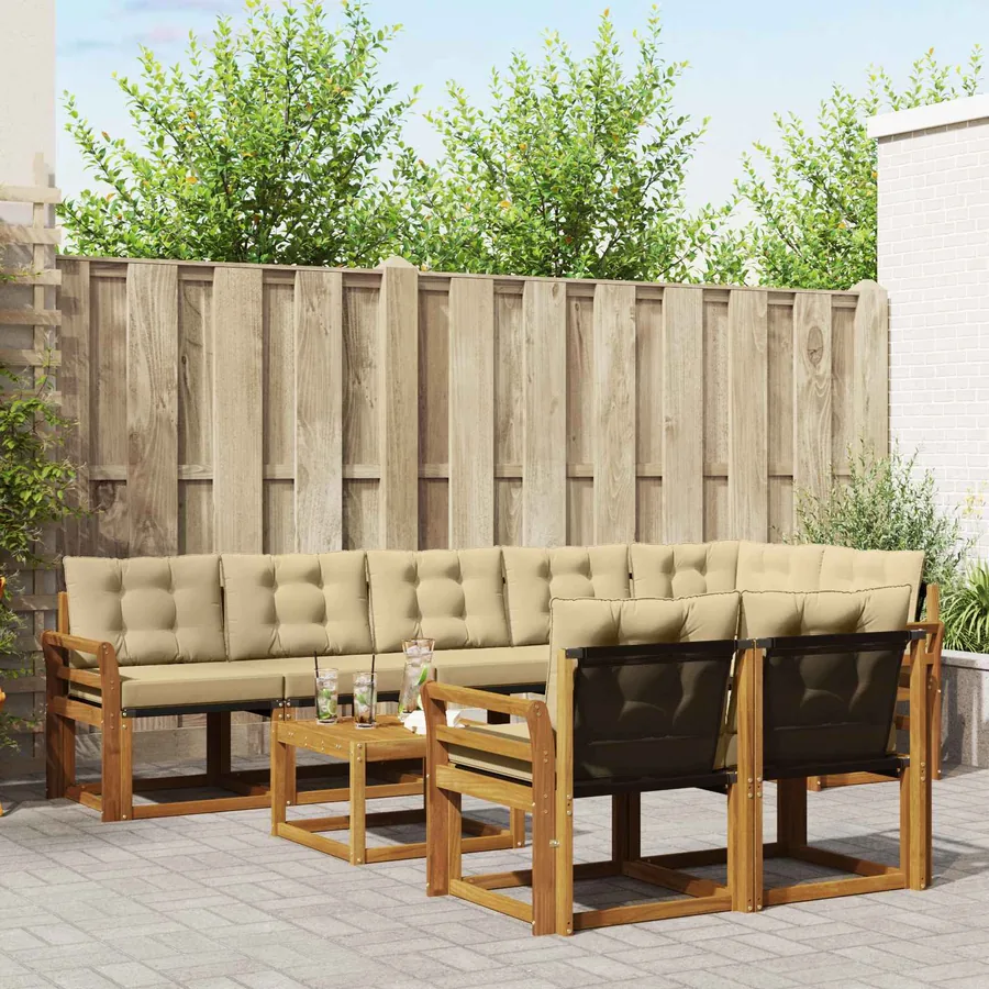 Ensemble de canapés d'extérieur 9 pcs Naturel et Beige