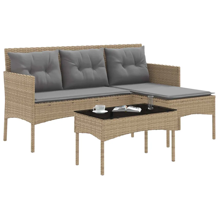 Ensemble de canapé de jardin avec coussin 2 pcs polyrotin - 3