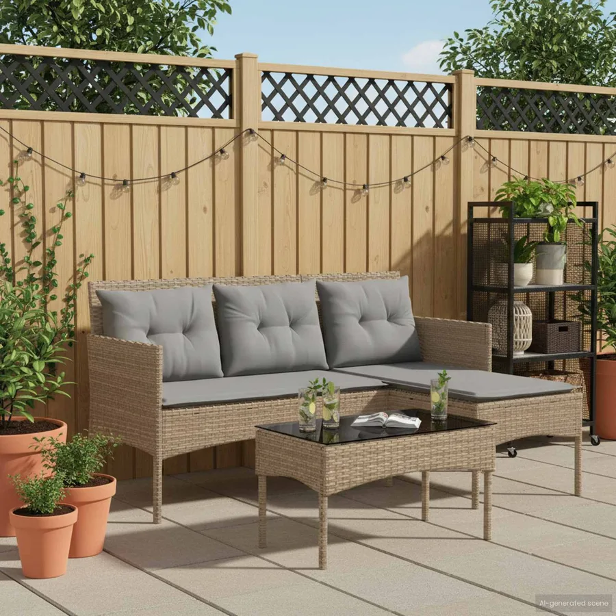 Ensemble de canapé de jardin avec coussin 2 pcs polyrotin - 4