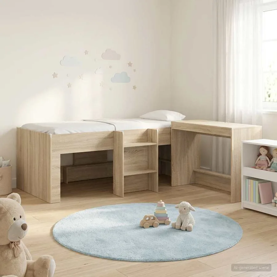 Lit haut pour enfants avec bureau 2 pc Chêne Sonoma
