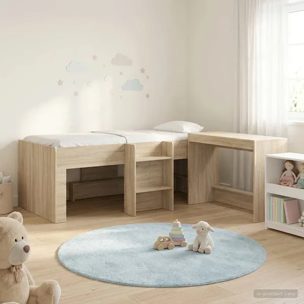 Lit haut pour enfants avec bureau 2 pc Chêne Sonoma
