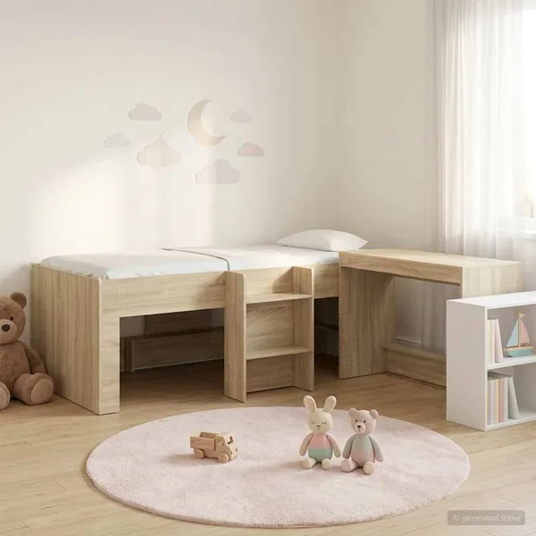 Lit haut pour enfants avec bureau 2 pc Chêne Sonoma