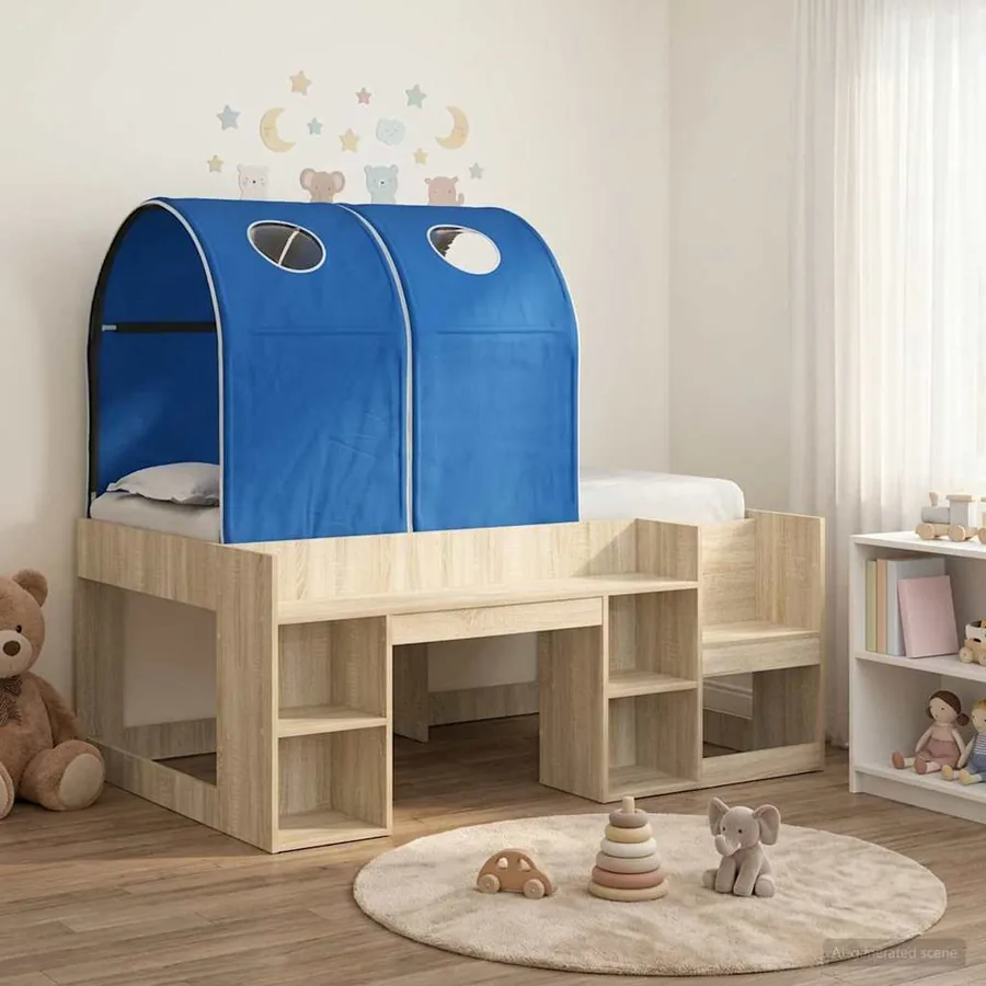Lit avec Tunnel 3 pc Chêne Sonoma et bleu Bois d'ingénierie