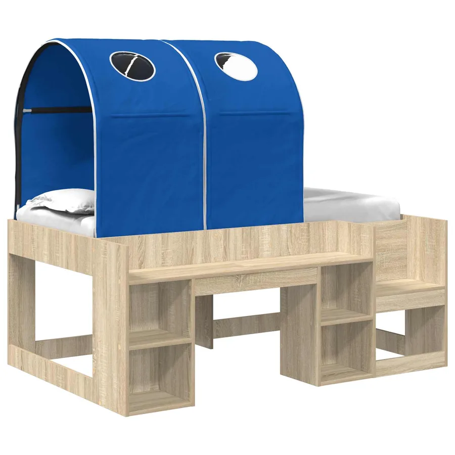 Lit avec Tunnel 3 pc Chêne Sonoma et bleu Bois d'ingénierie - 2