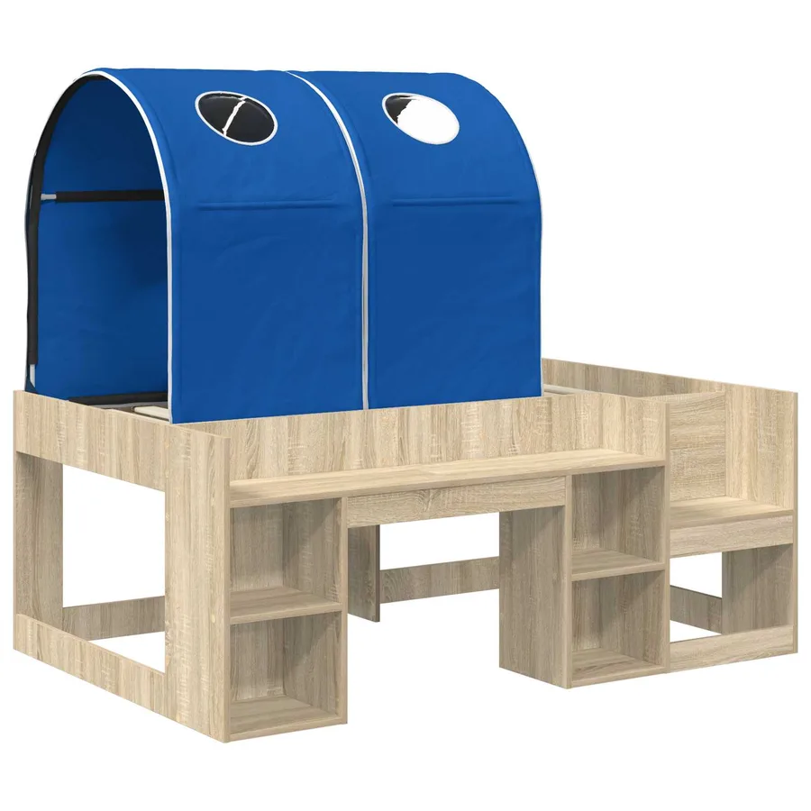 Lit avec Tunnel 3 pc Chêne Sonoma et bleu Bois d'ingénierie - 3