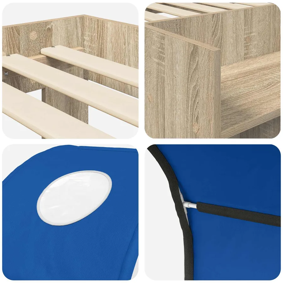 Lit avec Tunnel 3 pc Chêne Sonoma et bleu Bois d'ingénierie - 9