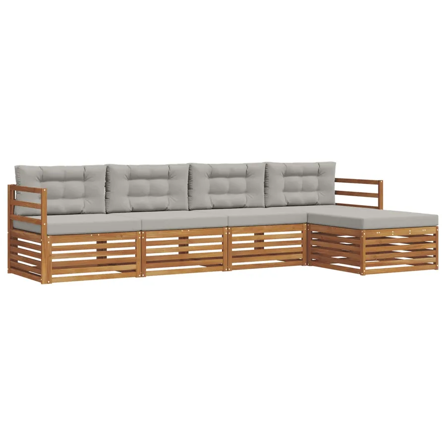 Ensemble de canapés d'extérieur 5 pcs Gris Naturel et Clair - 2