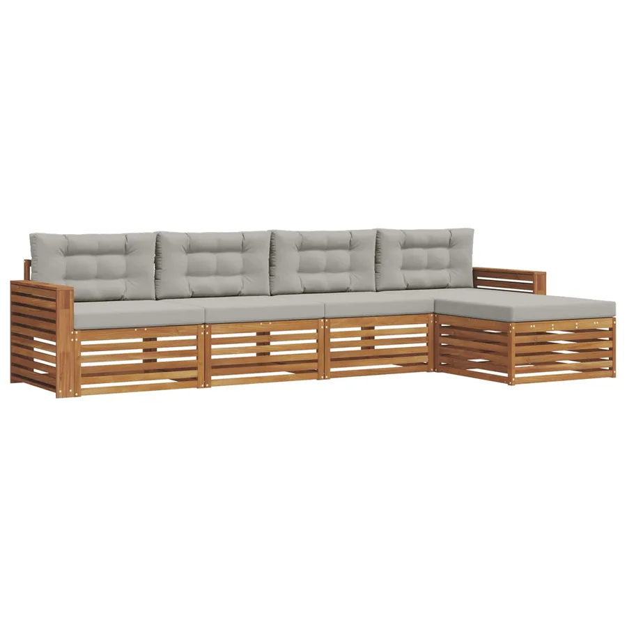 Ensemble de canapés d'extérieur 5 pcs Gris Naturel et Clair - 2